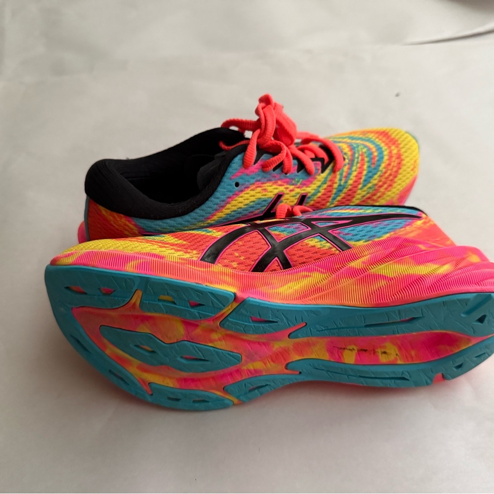 Asics Neon Pink and Blue Athletic Shoes